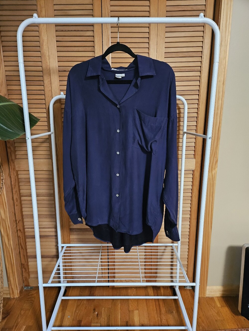 100% Silk Dark Purple 90s Fall Vintage Long Sleeve Button Up